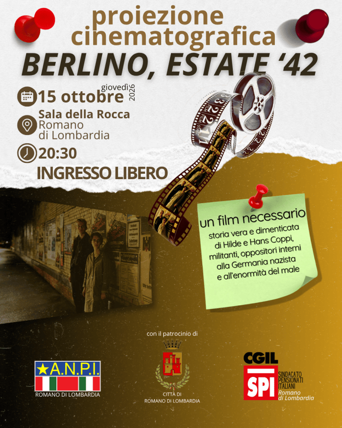 Locandina del film 'Berlino, Estate '42' con informazioni sulla proiezione, data, luogo e descrizione del film.